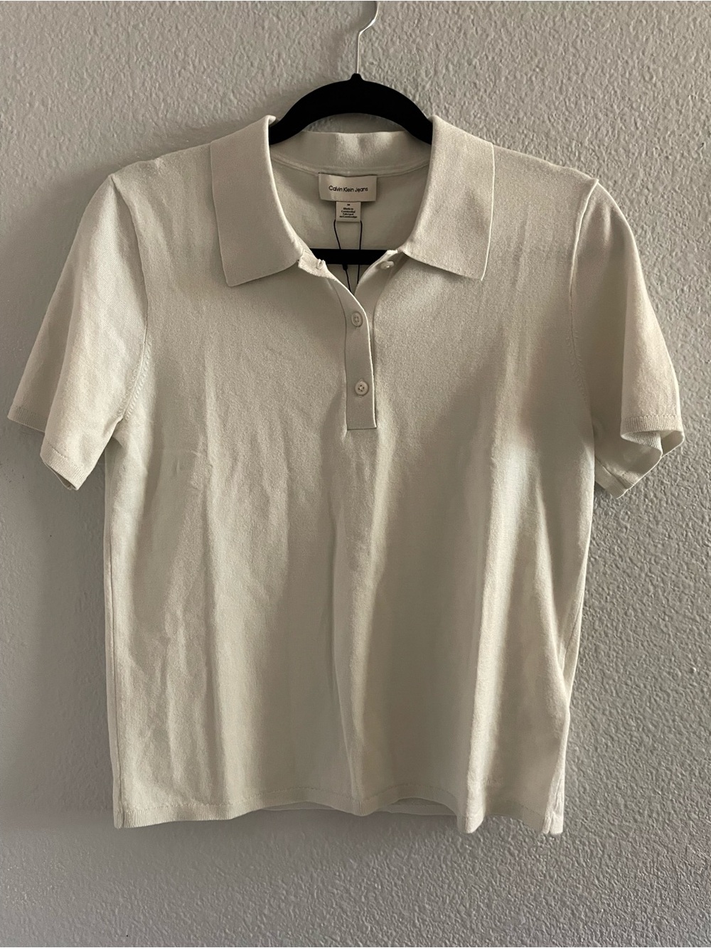 NWT Calvin Klein Off-White Polo Sweater Knit Top